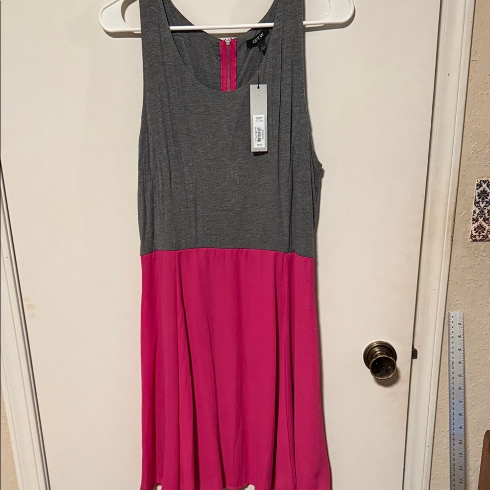 Apt. 9 Gray and Hot Pink Sleeveless Midi Dress NWT